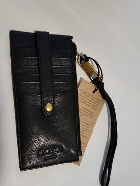 Margot Black Leather Wrist Card Wallet with Gold Hardware